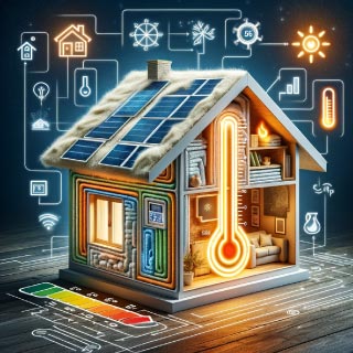 Maison en 3d avec un termomètre pour illustré la réduction de perte de chaleur