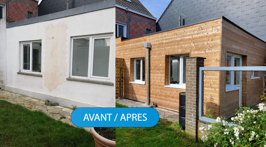 Vu façade avant apres chantier à Roncq