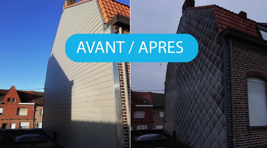Vu avant et après d'une rénovation de pignon de façade à Wervicq-sud