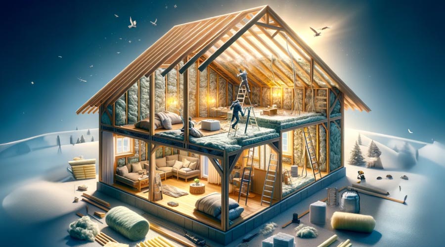 Illustration graphique d'une maison en cours d'isolation