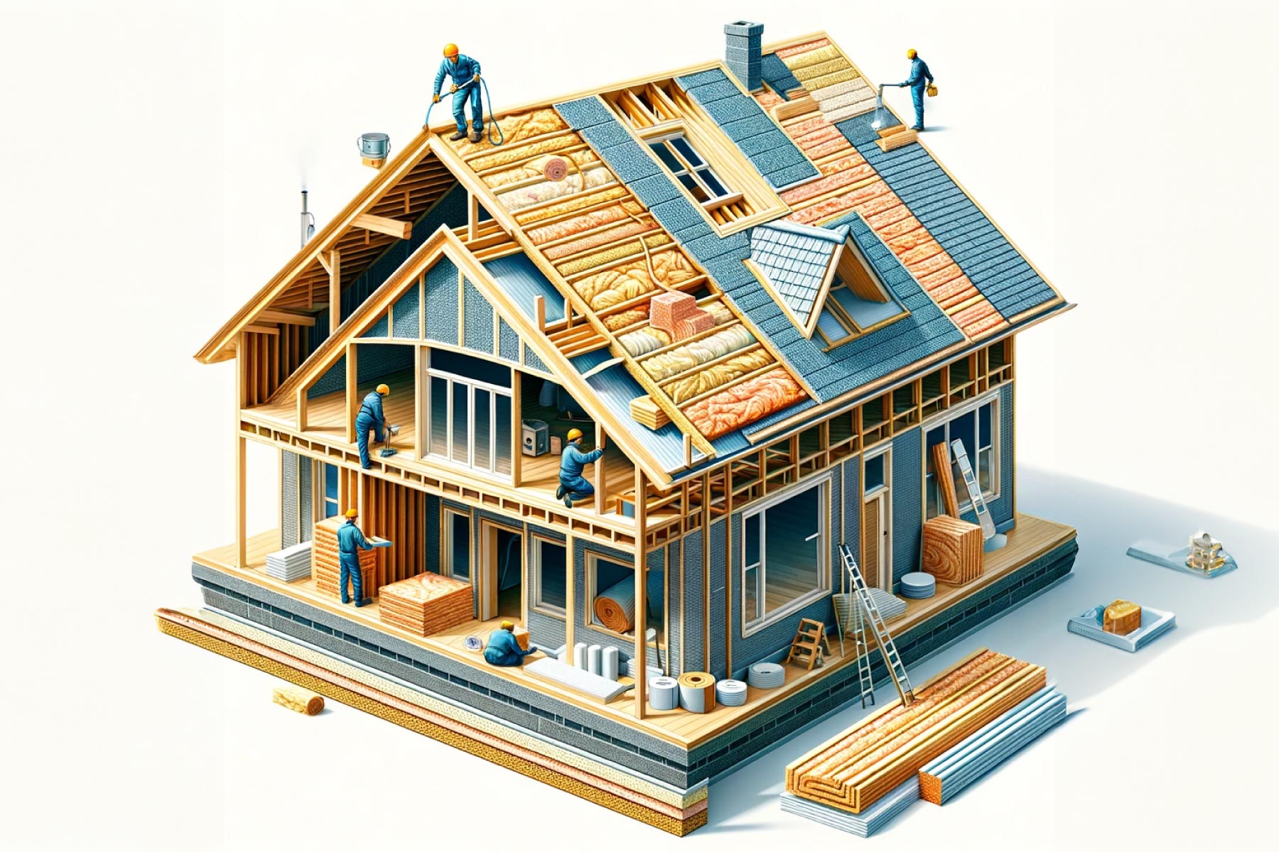 Illustration d'une maison bois en cours de rénovation énergétique en wallonie