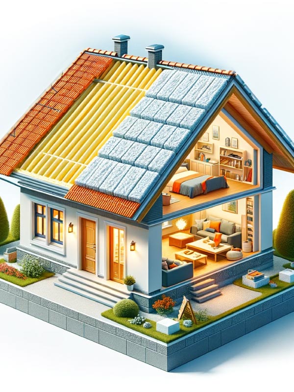 Maison en illustration avec des matériaux d'isolations biosourcées