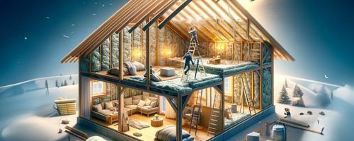Illustration graphique d'une maison en cours d'isolation