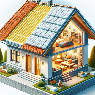 Illustration d'une maison avec une toiture en cours d'isolation par l'extérieur