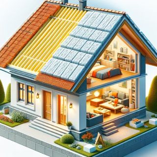 Illustration d'une maison avec une toiture en cours d'isolation par l'extérieur