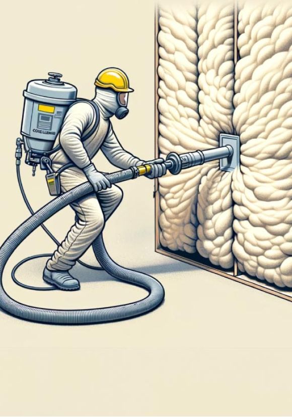 Employer en train d'insuffler de la ouate de cellulose dans un mur illustration