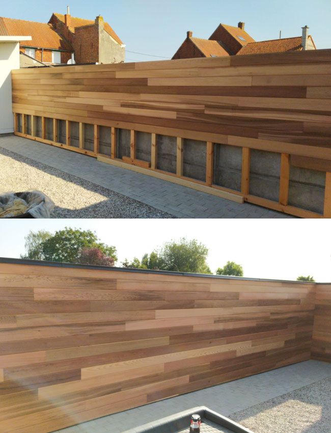 Pose de bois de bardage naturel sur muret extérieur