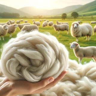 Main avec une boule de laine de coton isolant avec un champ en arrière plan